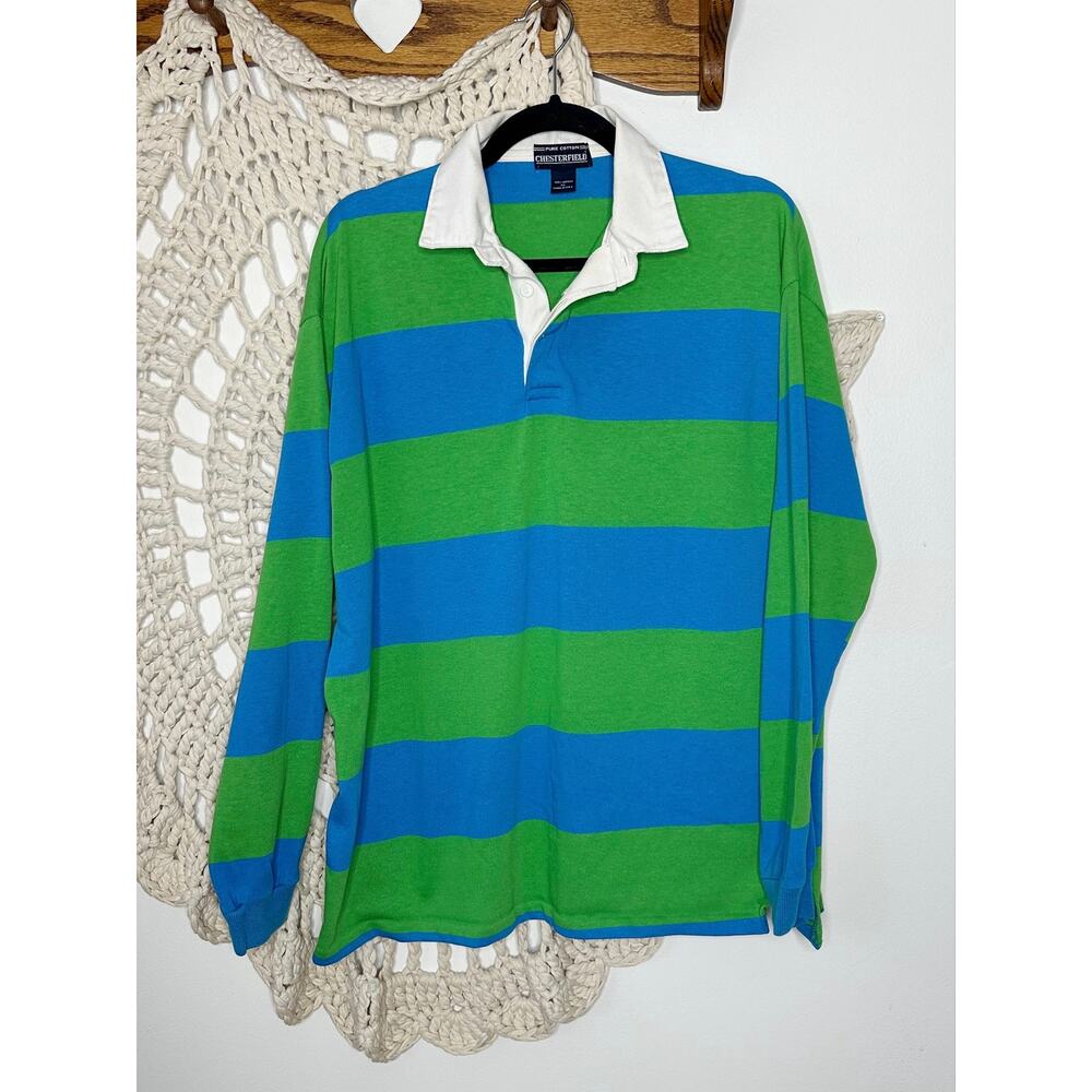 Vintage 90s Y2K Green Blue Cotton Rugby Pullover Size XL